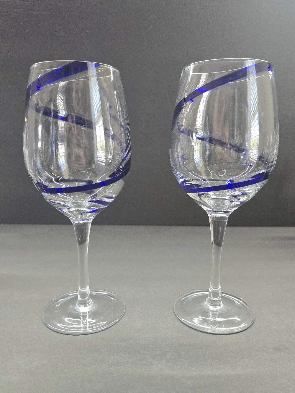 Discontinued Pier 1 Cobalt Blue Swirline Swirl Stemmed Wine Water Glasses 9”
